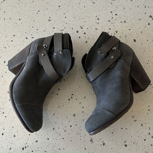 rag & bone New York Hallow Gray Leather Heeled Ankle Boots Booties Shoes Size 35 - Picture 10 of 14